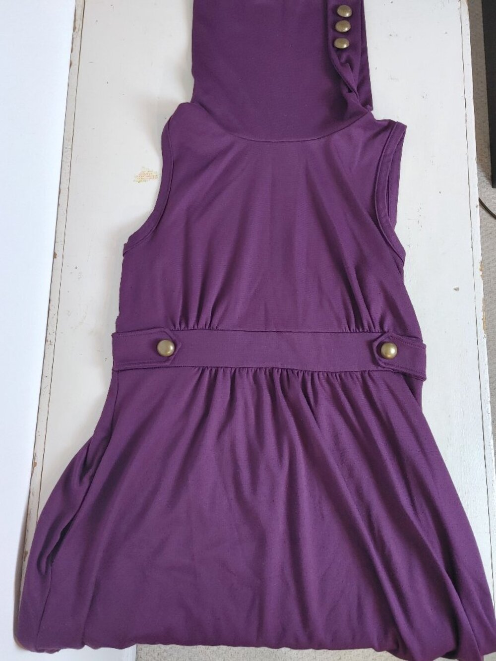 XL purple Monteau Couch Tour retro-style sleeveless mini dress with cowl neck